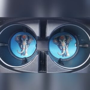 Decorative Elephant Car Coasters - Blue and Orange
